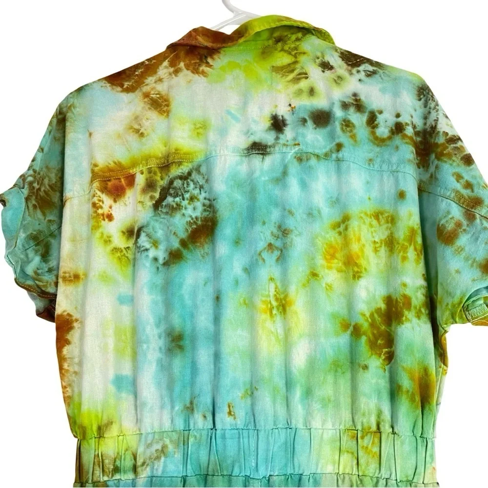 Handmade Tie Dye Jumpsuit Womens Size 8 Linen Jumper Pants Straight Leg Romper - Picture 4 of 14